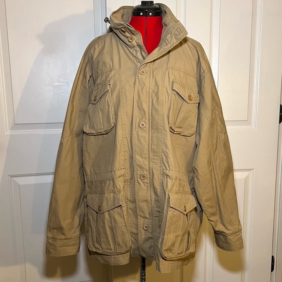 LL Bean Khaki Cargo Utility Jacket / Coat with Hood - Picture 1 of 8